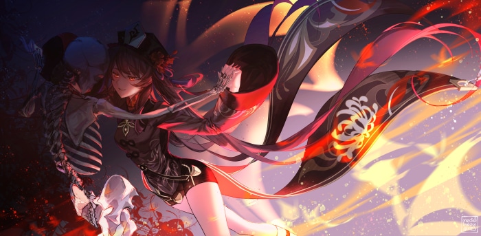 Hu Tao with Skeleton from Genshin Impact 4K Art