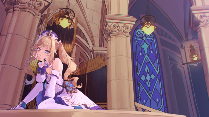 Barbara from Genshin Impact in a church