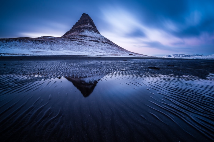 Kirkjufell mountain reflection in Iceland