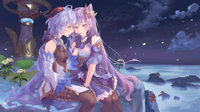 Ganyu and Keqing from Genshin Impact at night