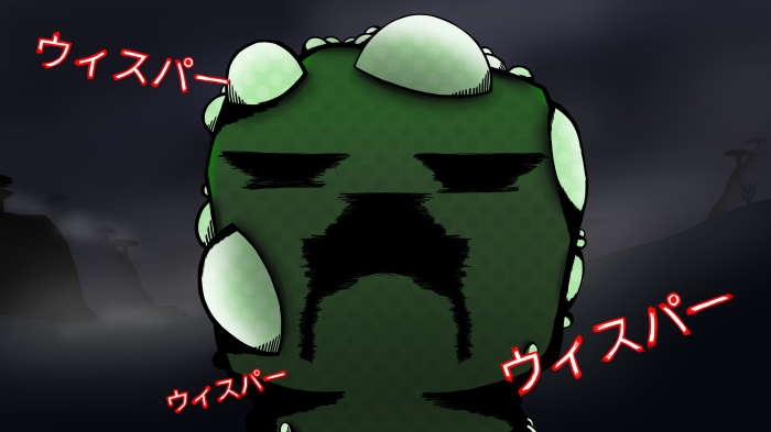 Creeper from Minecraft with Japanese text