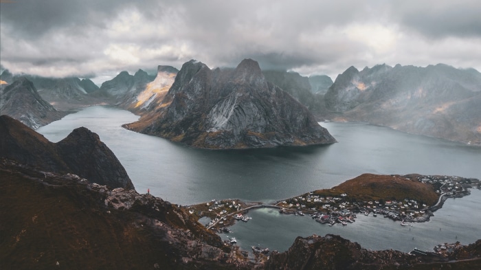 View from Reinebringen over Reinefjorden, Lofoten Islands, Norway