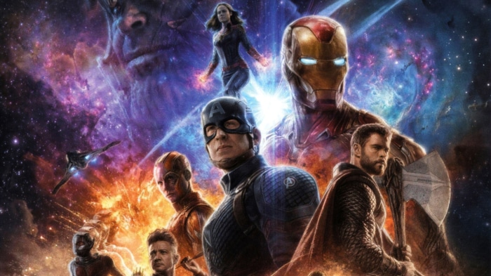 Avengers Endgame featuring Thanos, Captain America, Iron Man, Thor, and Captain Marvel