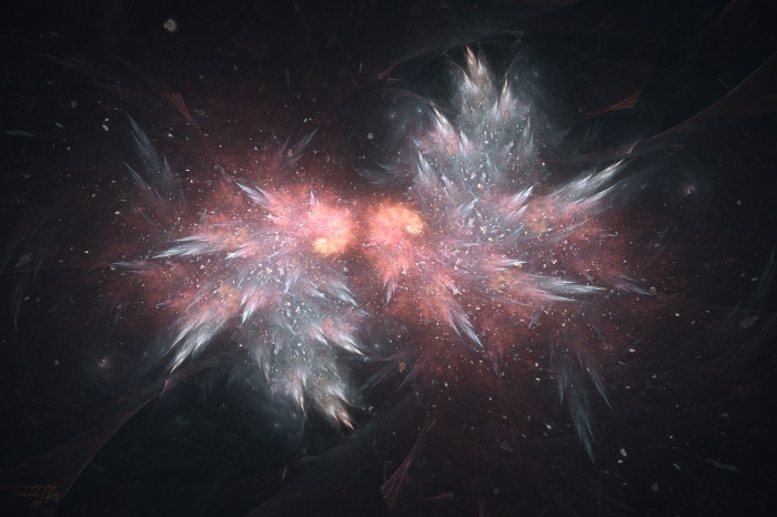 Abstract fractal explosion with pink and white light