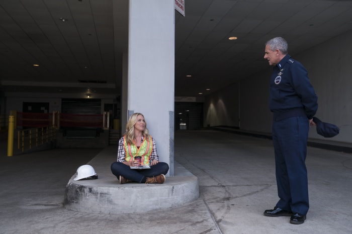 Jessica St. Clair and Steve Carell in Space Force