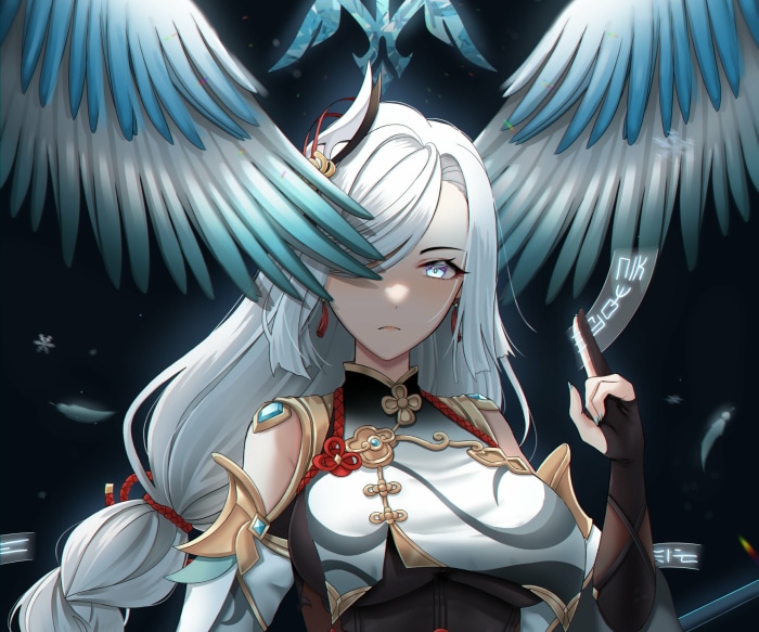 Shenhe from Genshin Impact with wings