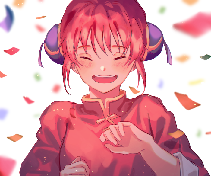 Kagura from Gintama celebrating