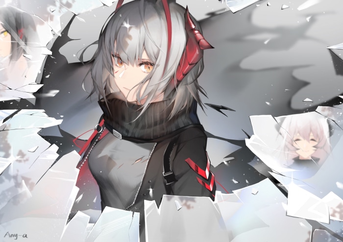 W and other characters from Arknights through broken glass