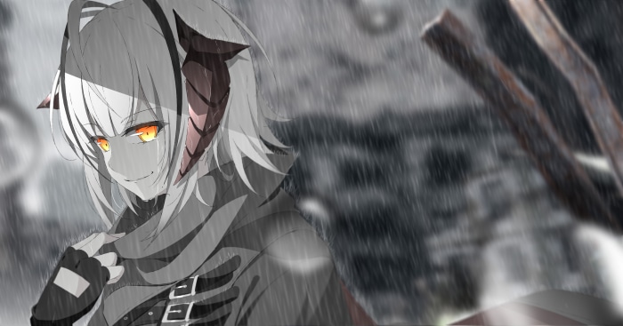 W from Arknights in the rain