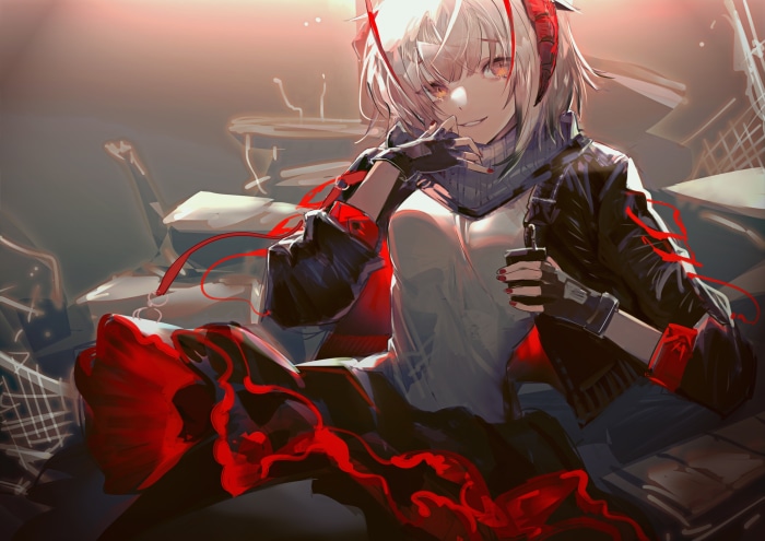 W from Arknights sitting in debris