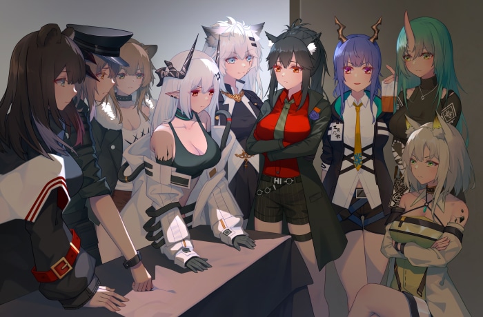 Arknights Characters Group in Intense Discussion