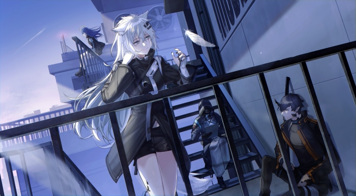 Arknights characters on a rooftop