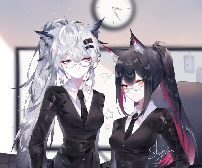 Lappland and Texas from Arknights in suits