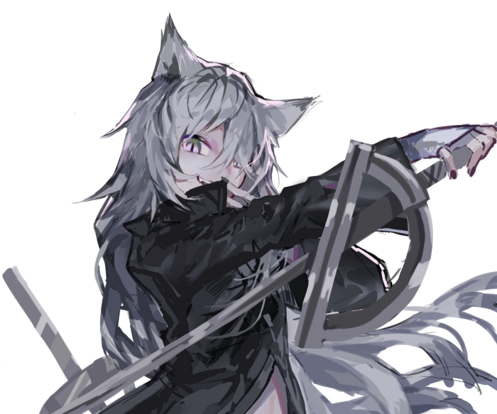 Lappland from Arknights holding a weapon