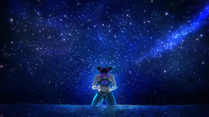 Jolyne Cujoh from Jojo's Bizarre Adventure in a starry night