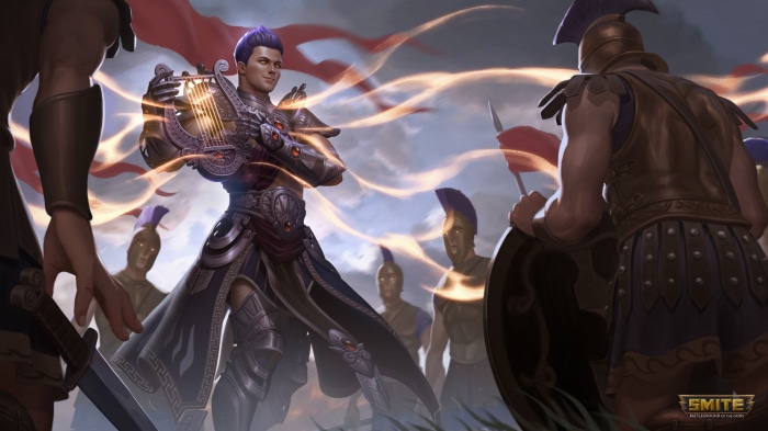 Apollo from Smite playing a lyre