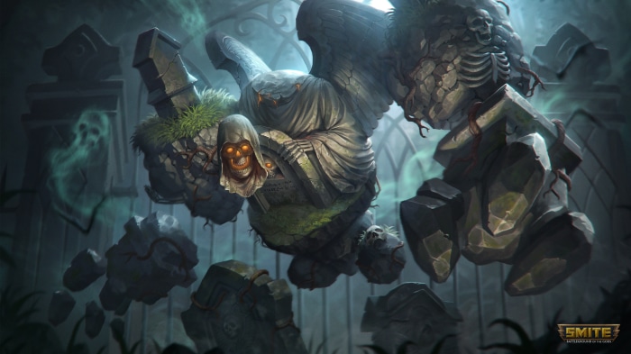 Geb from Smite, a stone golem with skulls