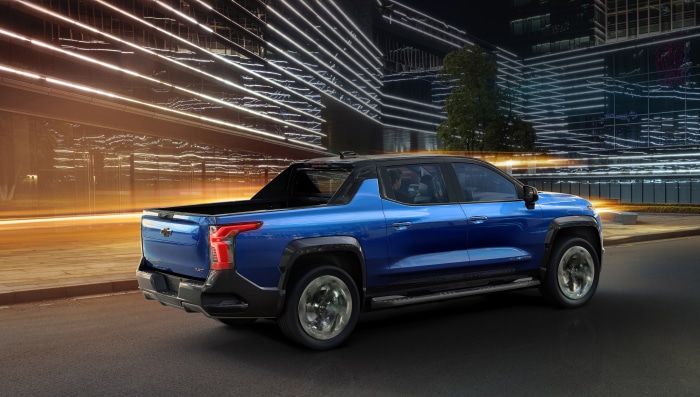 Blue Chevrolet Silverado EV RST Crew Cab 4K