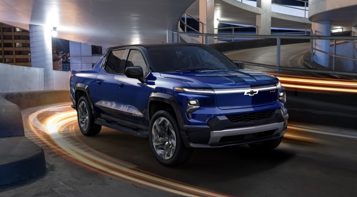 Blue Chevrolet Silverado EV RST Crew Cab 4K
