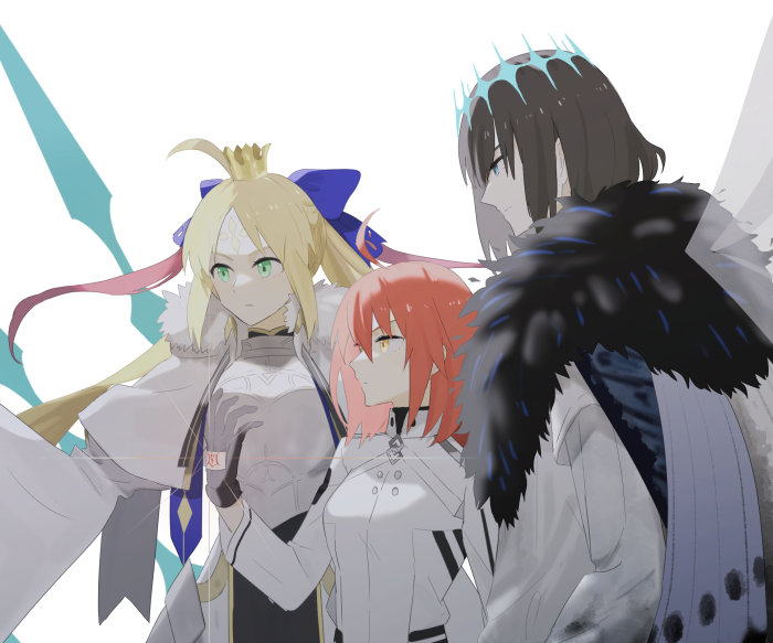 Artoria Caster, Gudako, and Oberon from Fate/Grand Order