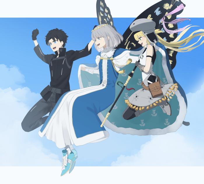 Ritsuka Fujimaru, Saber, and Oberon from Fate/Grand Order