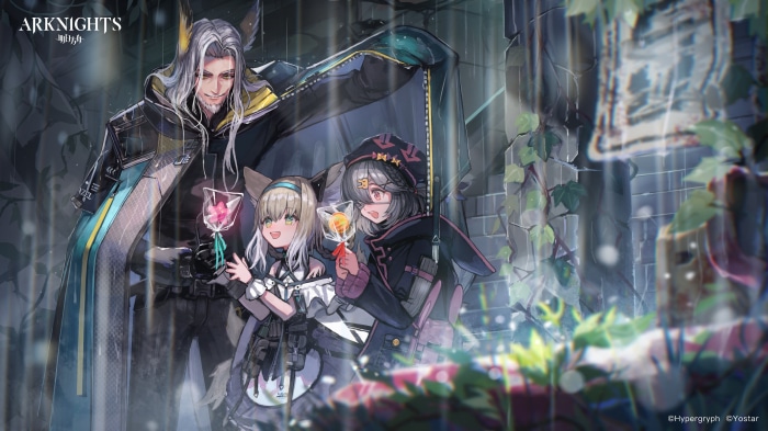 Arknights 4K: Hellagur, Popukar, and Suzuran in the Rain