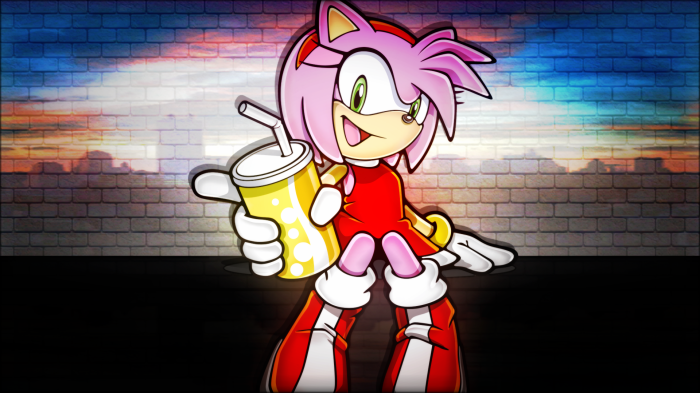 Amy Rose from Sonic holding a drink