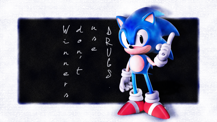 Sonic the Hedgehog on a chalkboard