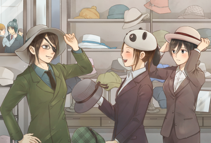 Hange Zoë, Mikasa Ackerman, and Sasha Blouse from Attack on Titan