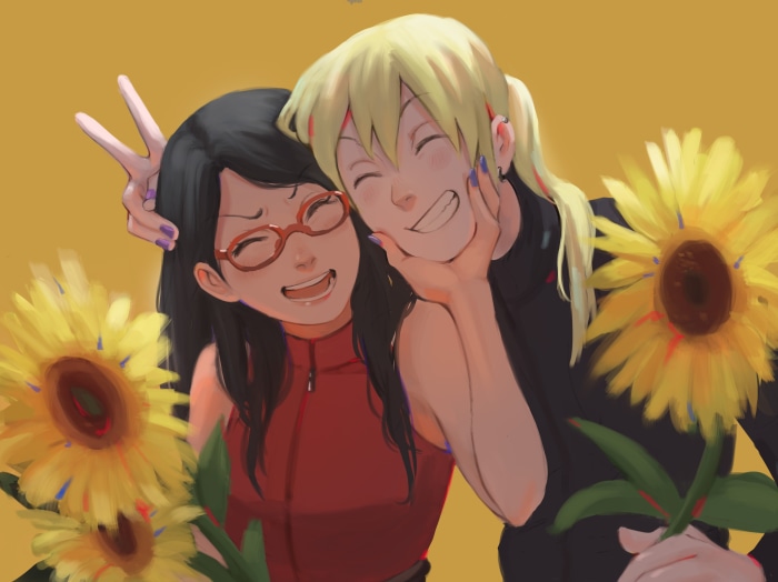 Sarada Uchiha and Ino Yamanaka with Sunflowers