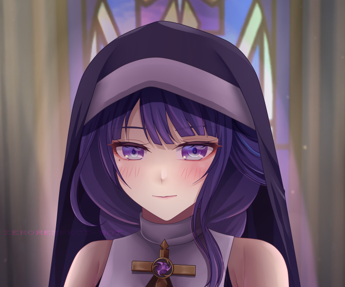 Raiden Shogun from Genshin Impact in nun attire