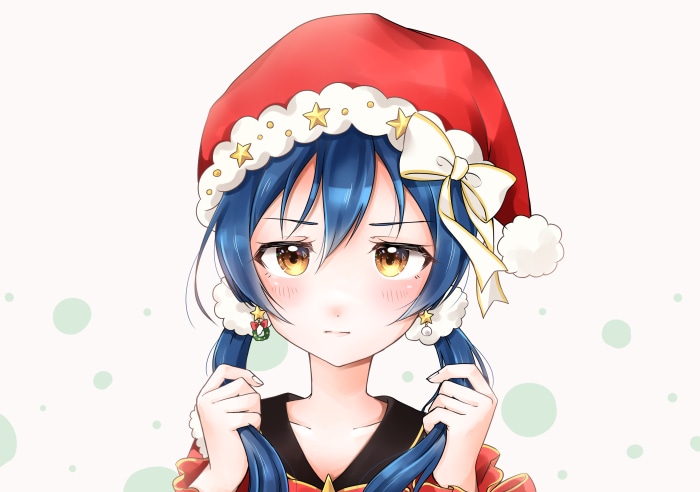Umi Sonoda from Love Live! wearing a Santa hat
