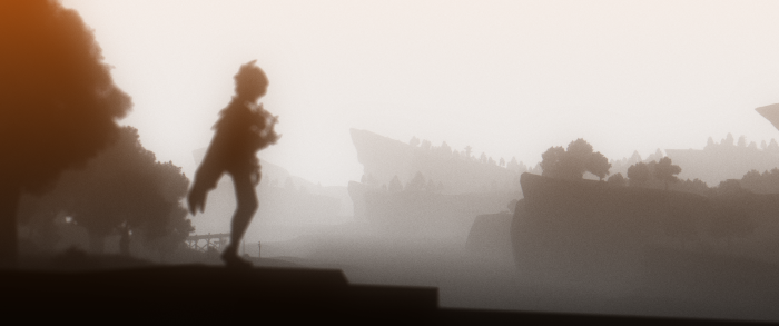 Venti from Genshin Impact in a foggy landscape