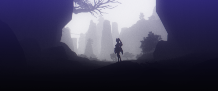 Keqing from Genshin Impact in a misty landscape