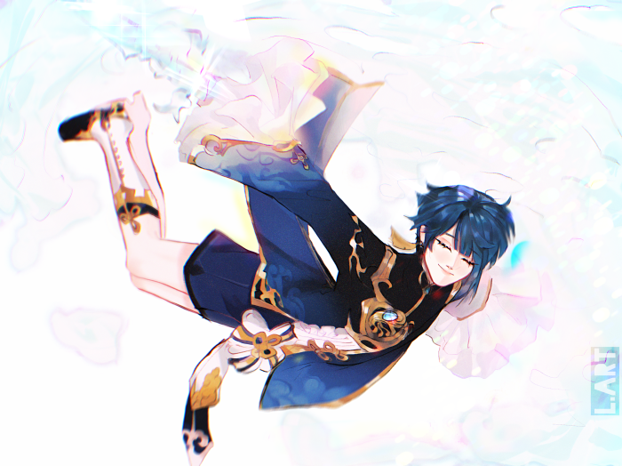 Xingqiu from Genshin Impact floating