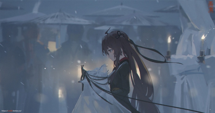 Hu Tao from Genshin Impact in snow