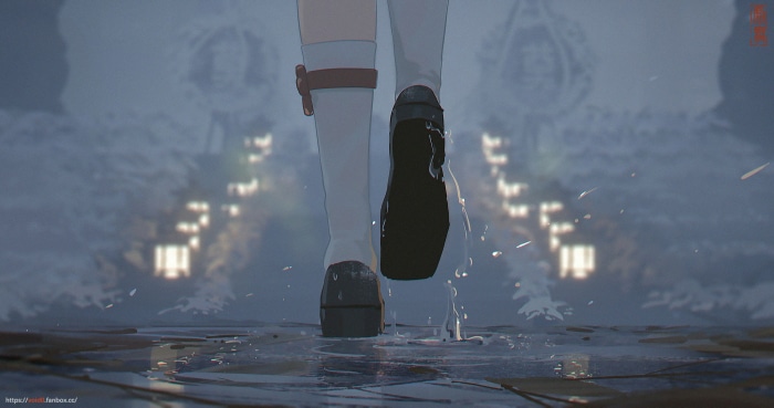 Hu Tao from Genshin Impact walking in snow