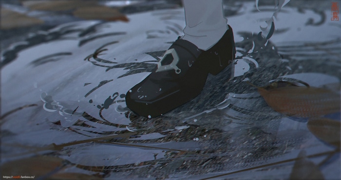 Hu Tao from Genshin Impact walking in water