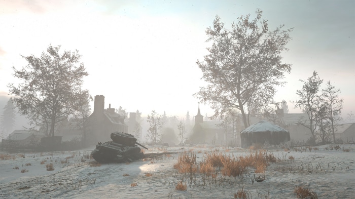 Tank in a snowy village