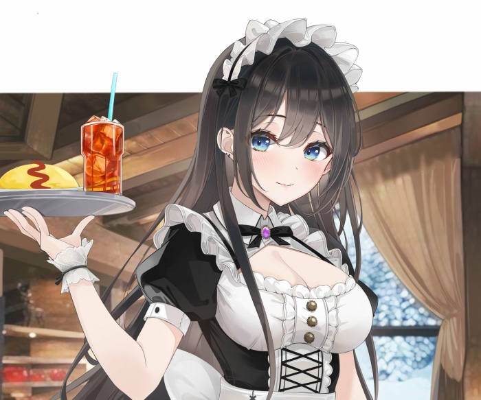 Maid serving food and drink