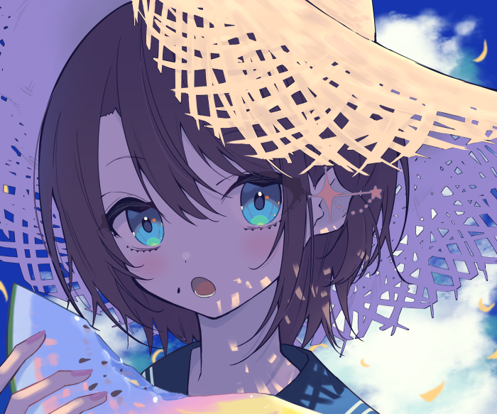 Oozora Subaru from Hololive wearing a straw hat
