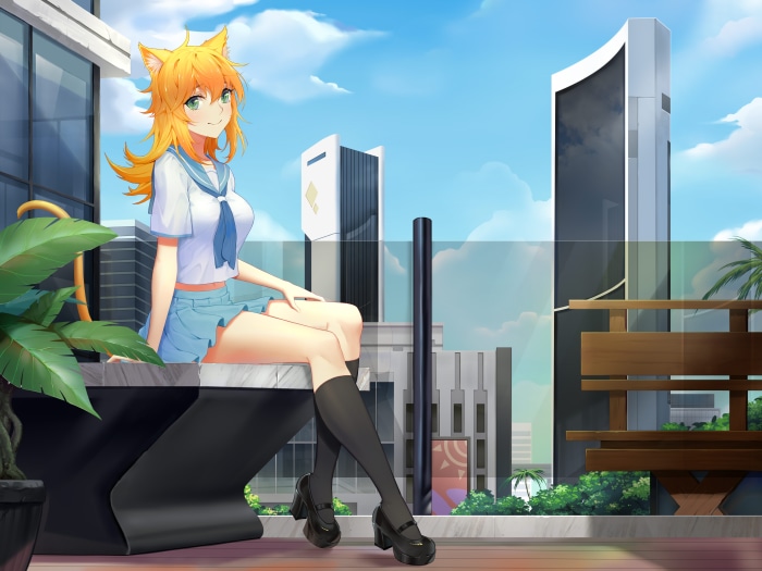 Anime Girl in School Uniform on Rooftop