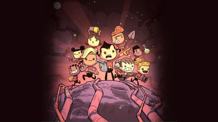 Oxygen Not Included characters on a rocky surface