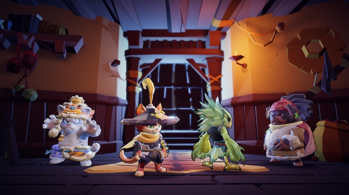 Four characters in a room from Gunfire Reborn