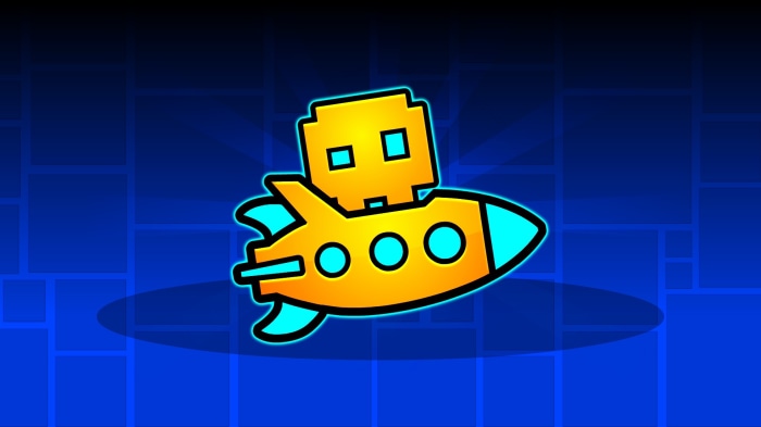 Geometry Dash Icon with Yellow Rocket