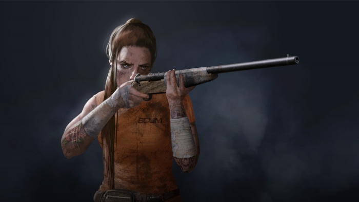 Woman aiming a rifle in SCUM
