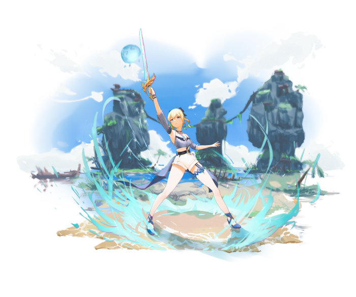 Jean from Genshin Impact on a beach