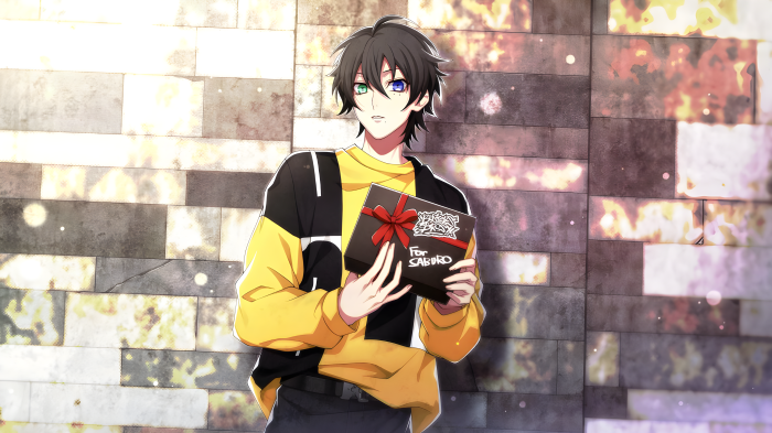 Saburo Yamada from Hypnosis Mic holding a gift box