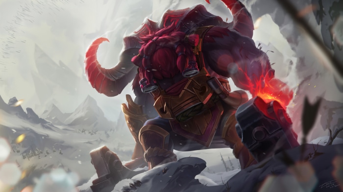 Ornn from League of Legends in a snowy landscape