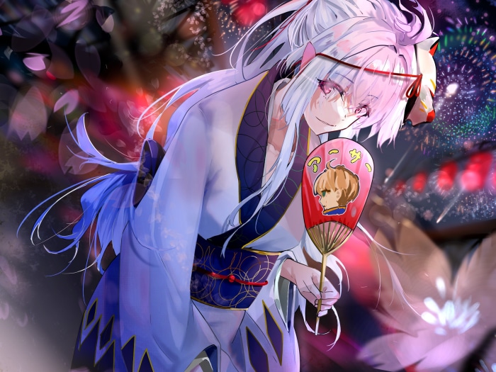 Saber from Fate/Grand Order in Kimono with Mask